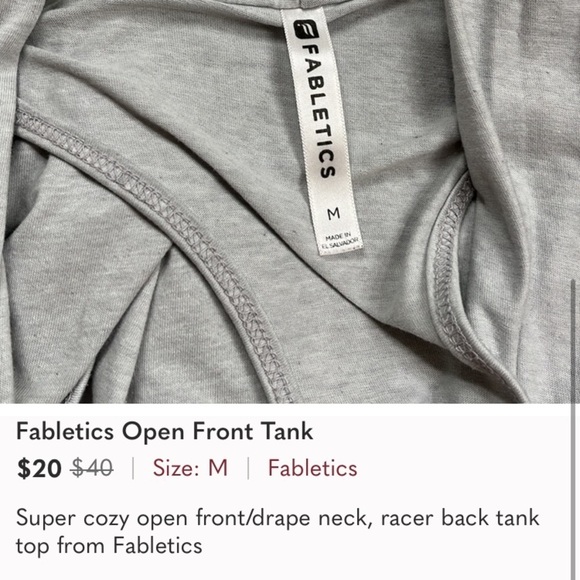 Fabletics Gray Open Front Tank Size Small - Picture 8 of 8